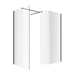 Excellent Vidoq walk-in kabina prysznicowa gięta, ścianka prosta 90cm, ścianka gięta 83cm, powłoka Clean Control, czarny mat KAEX.1507.K.0900.0830.BL