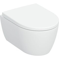 GEBERIT Zestaw: miska wiszącai WC Geberit iCon, lejowa, krótka, ukryte mocowania, TurboFlush, z deską sedesową: T=49cm, Wolne opadanie=Tak, Zawiasy wypinane=Blokowane, Mocowanie=Od góry, Biały GEB-503.048.00.1