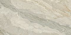 Imitująca spękany piaskowiec płytka gresowa o prostokątnym kształcie. Białe tło
