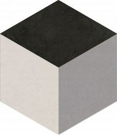 Szaro-beżowo-czarna heksagonalna płytka na białym tle