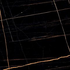 czarna, gresowa płytka o formacie 60x60 z cienkimi, złotymi żyłkami na powierzchni