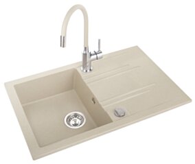 FERRO MEZZO II zlewozmywakowa granit. 1 - kom. 48/78 piasek+ bateria BZA4B FE - DRGM48/78SA - SET1 - PL