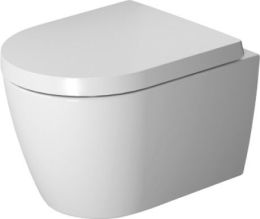 Me by Starck zestaw WC wiszący 37 x 48 cm biały alpin miska WC rimless bez rantu spłukującego, lejowa; deska WC zdejmowana, zawiasy stalowe, z automatycznym zamykaniem, mocowanie Durafix 2530090000+0020190000