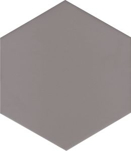 Szara sześciokątna płytka heksagonalna szara na białym tle.